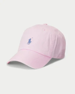 Cappellino rosa in cotone con logo ricamato sul frontino a contrasto di colore