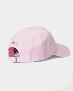 Cappellino rosa in cotone con logo ricamato sul frontino a contrasto di colore