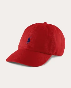 Cappellino rosso Polo Ralph Lauren in cotone con logo ricamato sul frontino a contrasto di colore
