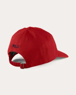 Cappellino rosso Polo Ralph Lauren in cotone con logo ricamato sul frontino a contrasto di colore