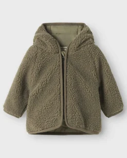 Cappottino teddy Lil'Atelier verde militare con cappuccio e maniche lunghe