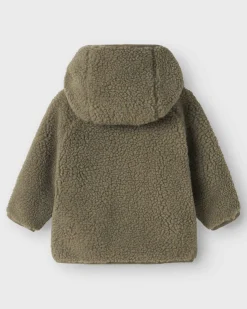 Cappottino teddy Lil'Atelier verde militare con cappuccio e maniche lunghe