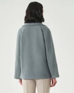 Cappotto azzurro doppiopetto Emme Marella in tessuto effetto teddy