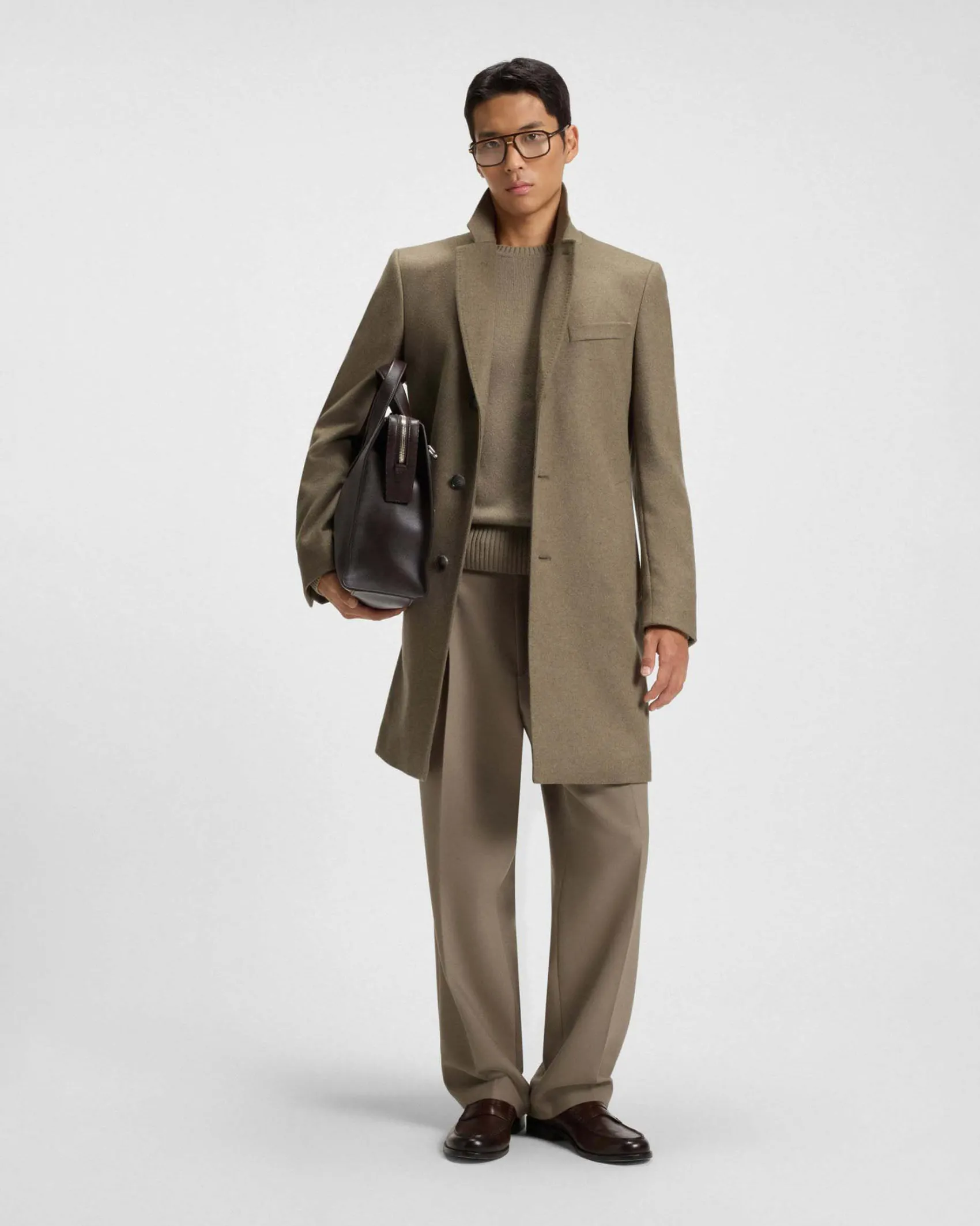 Cappotto Boss Hyde color noce in panno di lana e cashmere