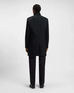 Cappotto Boss Hyde Stand Up nero in panno di lana e cashmere con colletto alto