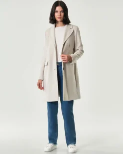 Cappotto color gesso Emme Marella in jersey panno soft di viscosa con scollo a rever
