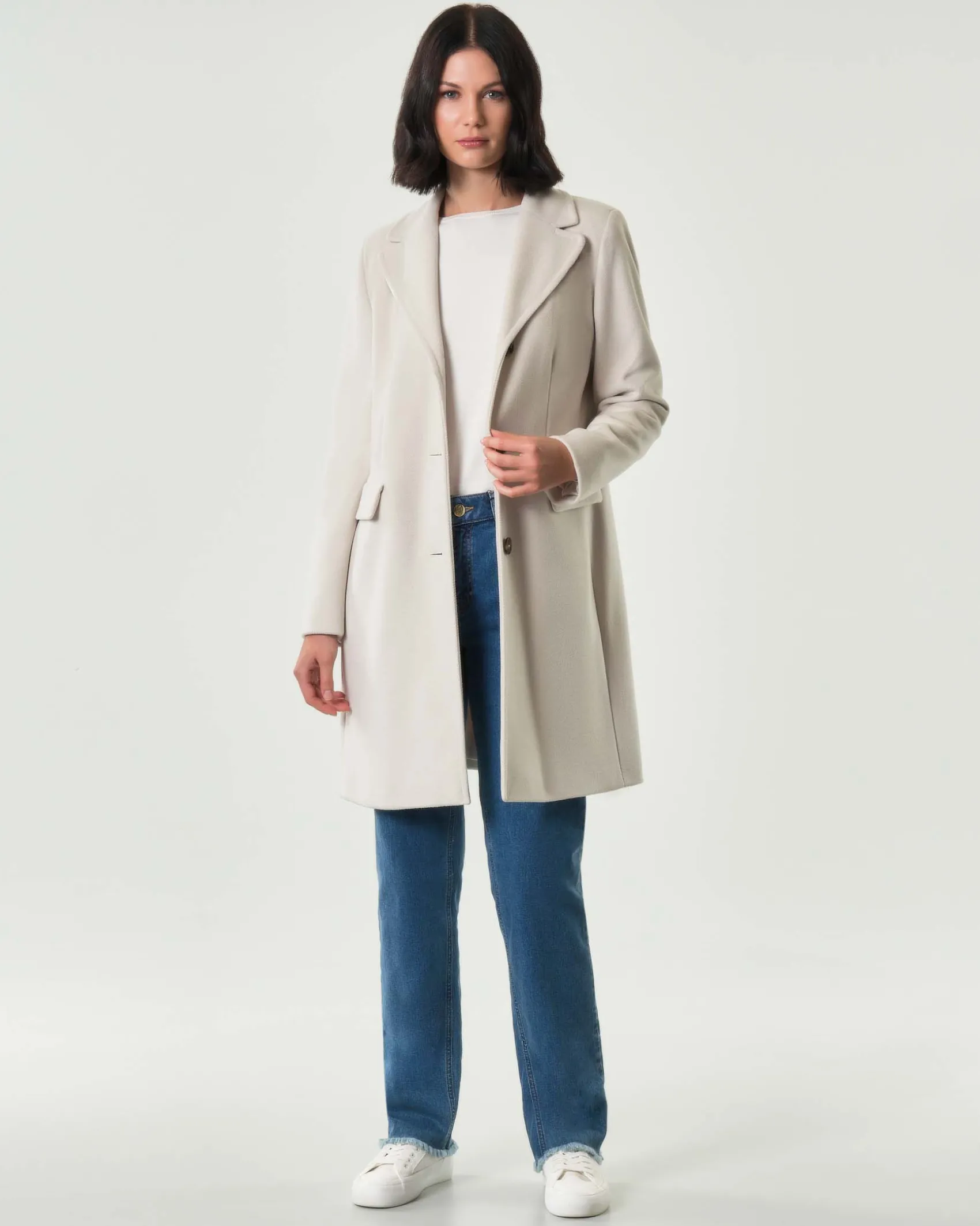 Cappotto color gesso Emme Marella in jersey panno soft di viscosa con scollo a rever