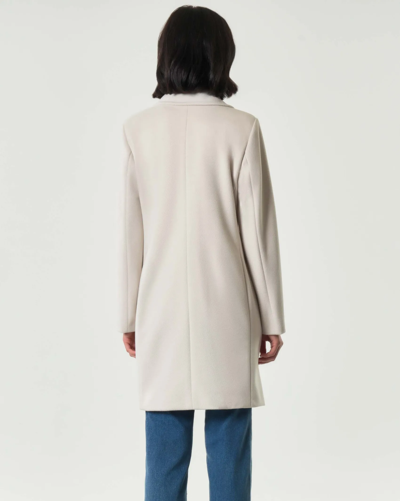Cappotto color gesso Emme Marella in jersey panno soft di viscosa con scollo a rever