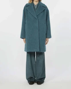 Cappotto color ottanio oversize Weekend Max Mara in alpaca e mohair con scollo a rever ampio