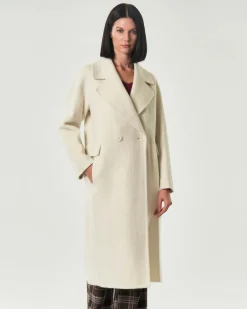 Cappotto color panna Hlo! doppiopetto in double di misto lana con scollo a rever