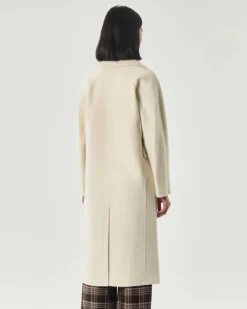 Cappotto color panna Hlo! doppiopetto in double di misto lana con scollo a rever