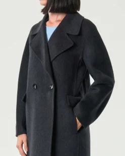 Cappotto grigio antracite Hlo! doppiopetto in double di misto lana con scollo a rever