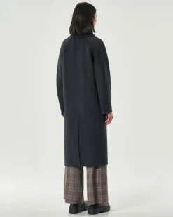 Cappotto grigio antracite Hlo! doppiopetto in double di misto lana con scollo a rever