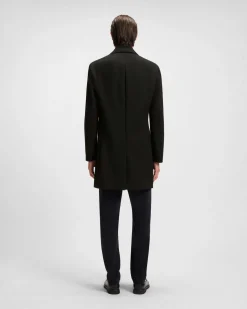 Cappotto Hyde nero slim-fit in panno di misto lana con davantino staccabile