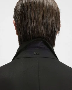 Cappotto Hyde nero slim-fit in panno di misto lana con davantino staccabile
