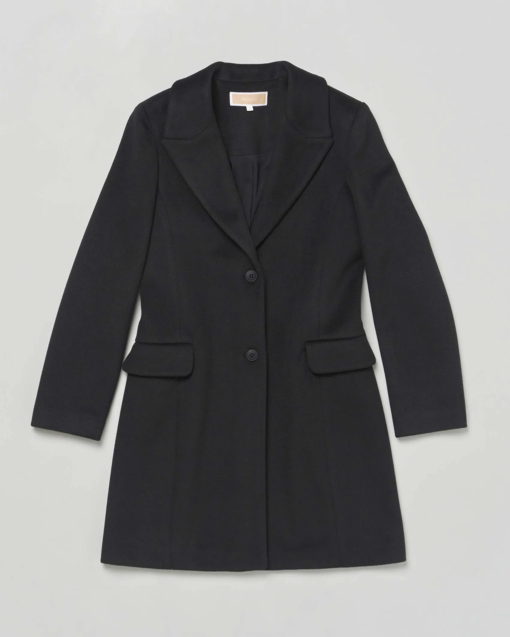 Cappotto Kocca nero in tessuto velour con scollo a rever