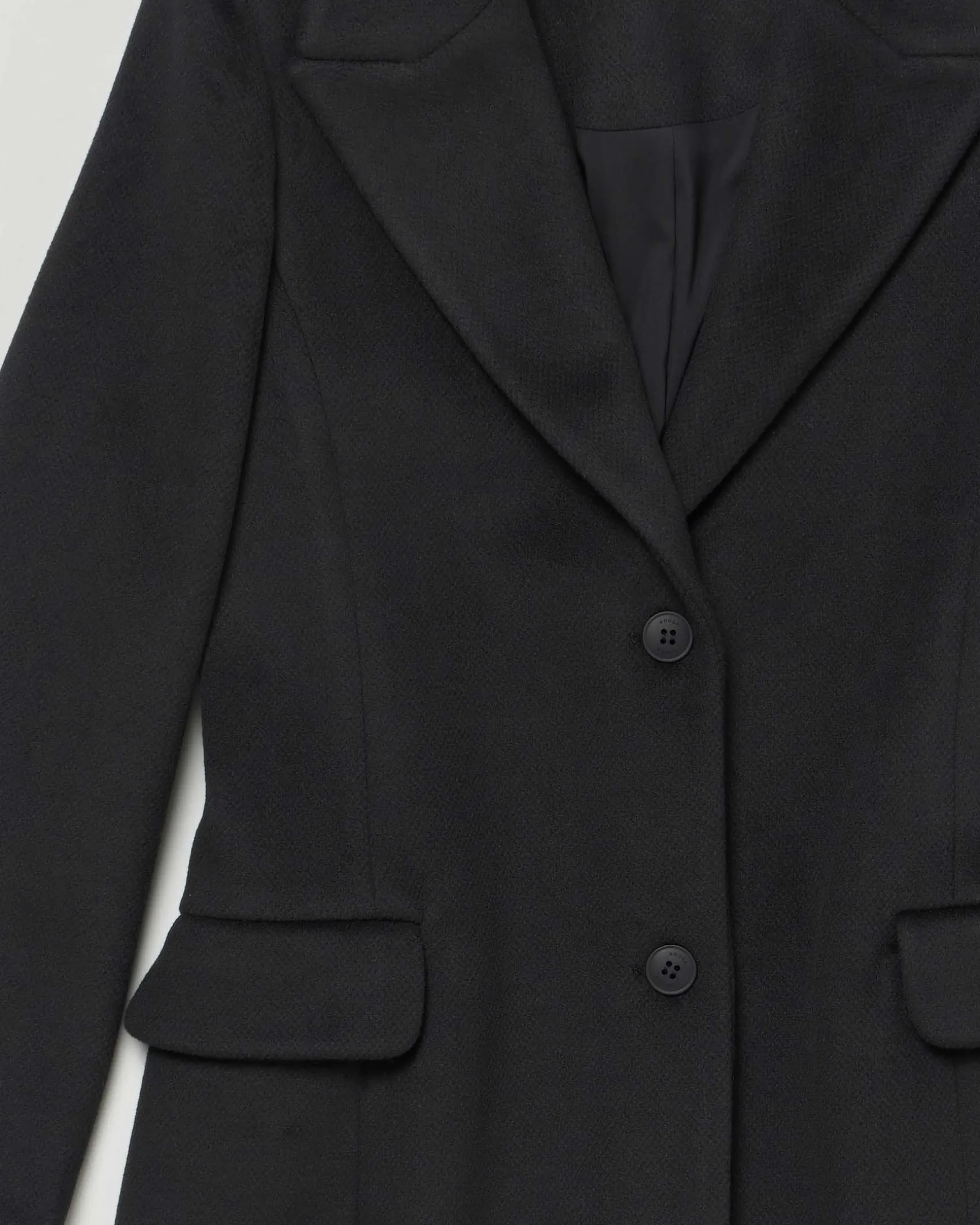 Cappotto Kocca nero in tessuto velour con scollo a rever