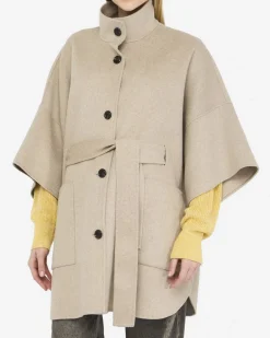 Cappotto Liu Jo beige in misto lana con maniche a kimono e colletto in piedi