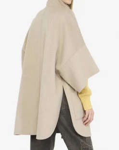 Cappotto Liu Jo beige in misto lana con maniche a kimono e colletto in piedi