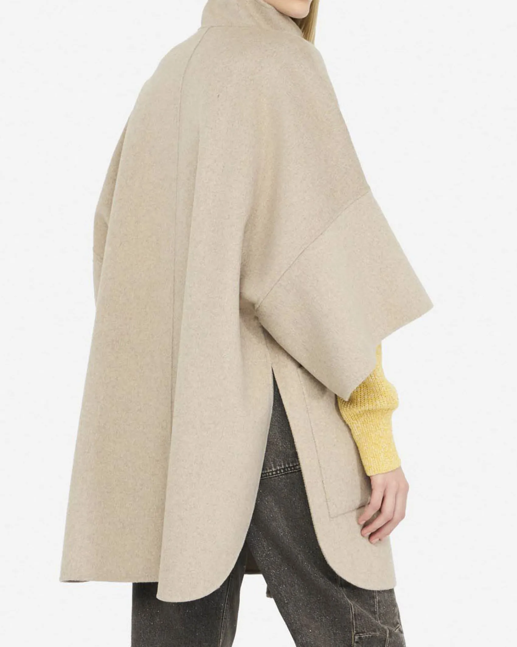 Cappotto Liu Jo beige in misto lana con maniche a kimono e colletto in piedi