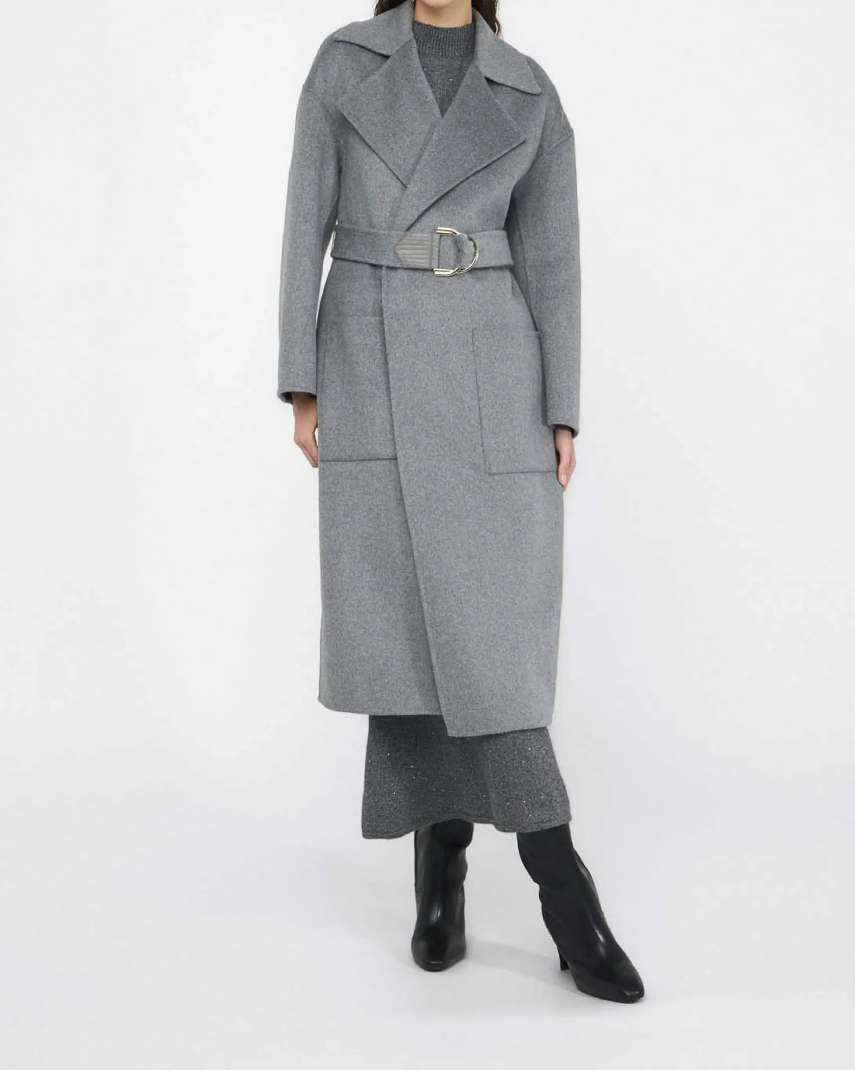Cappotto Liu Jo grigio in misto lana con cintura