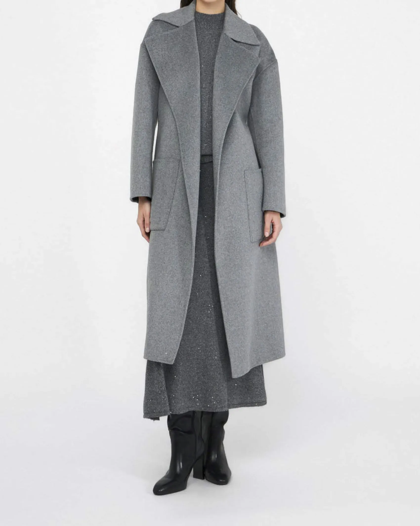 Cappotto Liu Jo grigio in misto lana con cintura