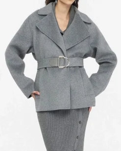Cappotto Liu Jo grigio in lana con cintura
