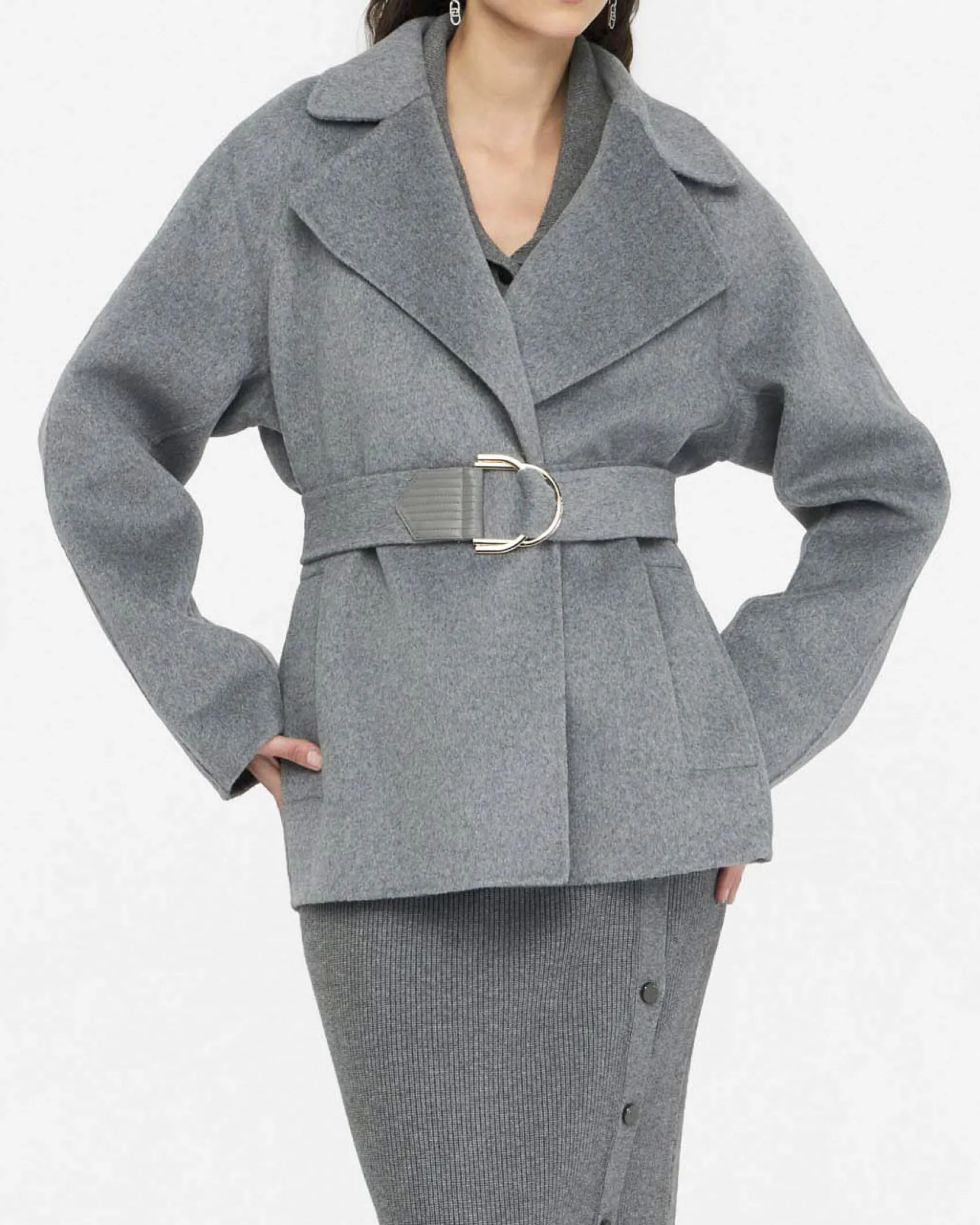 Cappotto Liu Jo grigio in lana con cintura