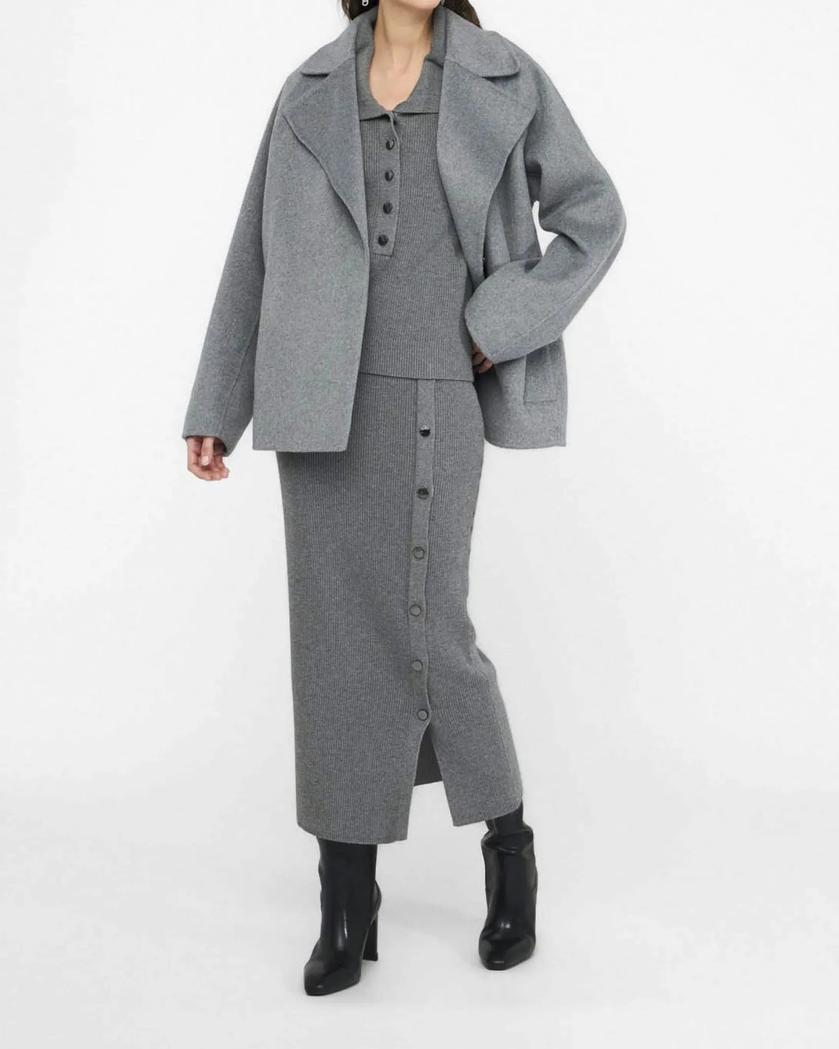 Cappotto Liu Jo grigio in lana con cintura