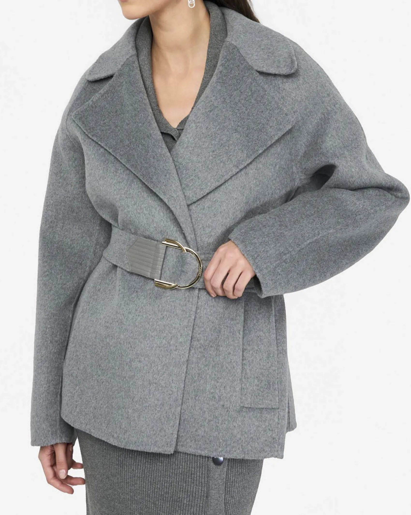 Cappotto Liu Jo grigio in lana con cintura