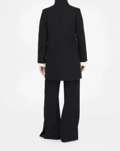 Cappotto Liu Jo Jeans nero in misto lana con tasche a patta