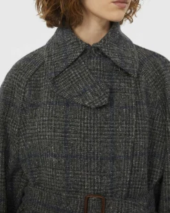 Cappotto lungo in tweed di misto lana Weekend Max Mara a fantasia principe di Galles con cintura in vita