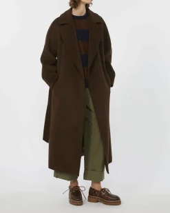 Cappotto lungo marrone Weekend Max Mara in lana, alpaca e mohair con cintura in vita