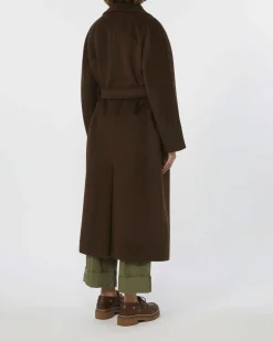 Cappotto lungo marrone Weekend Max Mara in lana, alpaca e mohair con cintura in vita