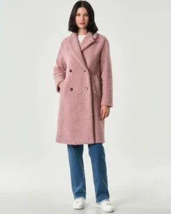 Cappotto midi doppiopetto rosa Emme Marella in tessuto in jersey bouclé