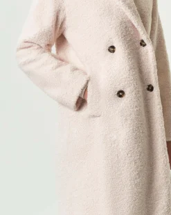 Cappotto midi doppiopetto color burro Emme Marella in tessuto in jersey bouclé