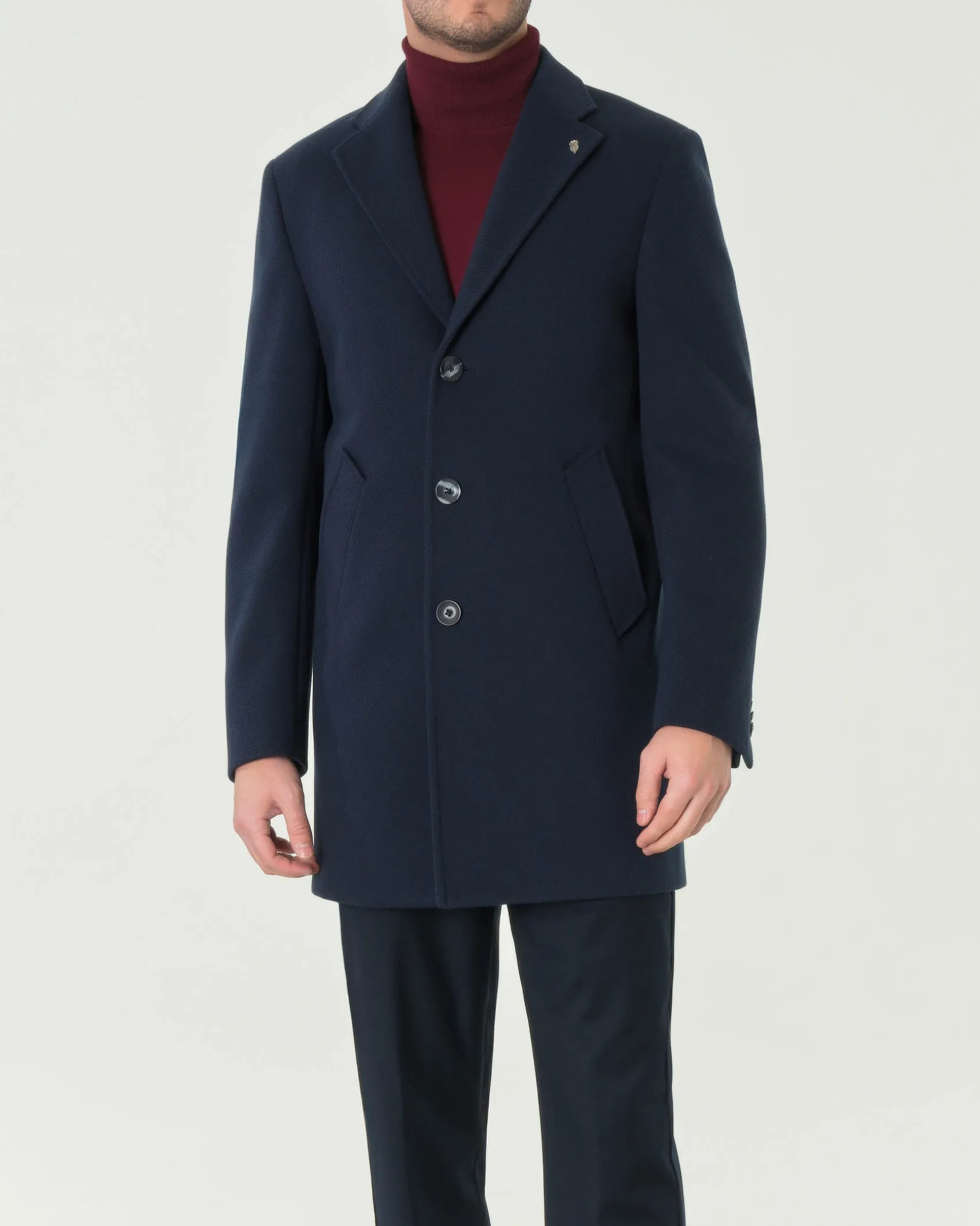 Cappotto monopetto Paul Baker blu in tessuto diagonale