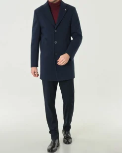 Cappotto monopetto Paul Baker blu in tessuto diagonale
