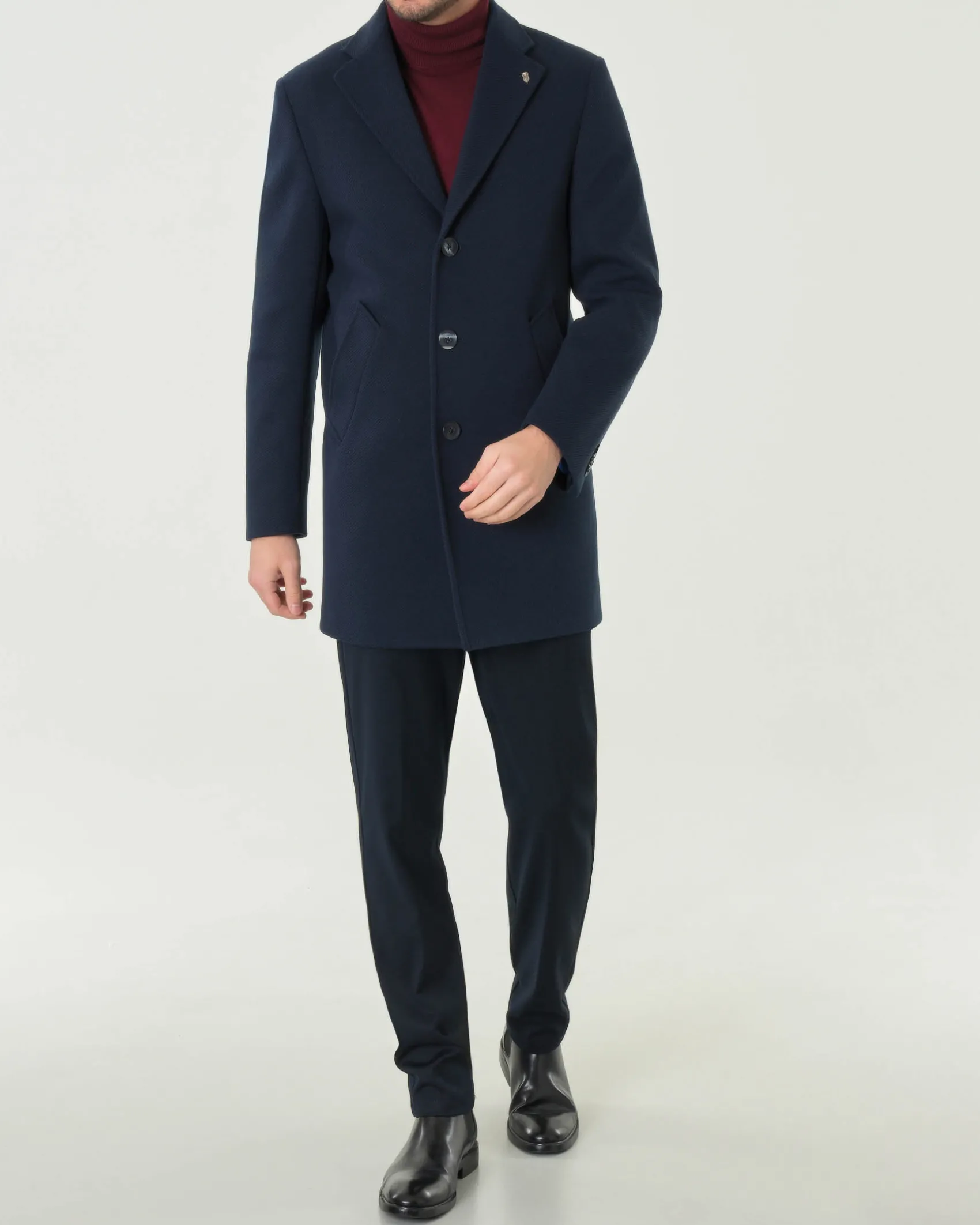Cappotto monopetto Paul Baker blu in tessuto diagonale