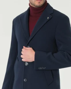 Cappotto monopetto Paul Baker blu in tessuto diagonale