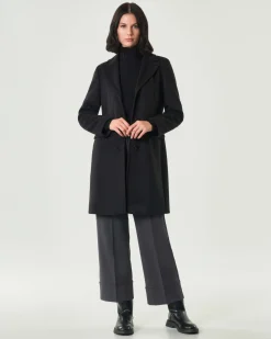 Cappotto nero Emme Marella in jersey panno soft di viscosa con scollo a rever