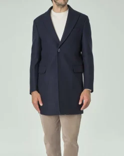 Cappotto Paul Baker blu in panno di lana con rever a lancia