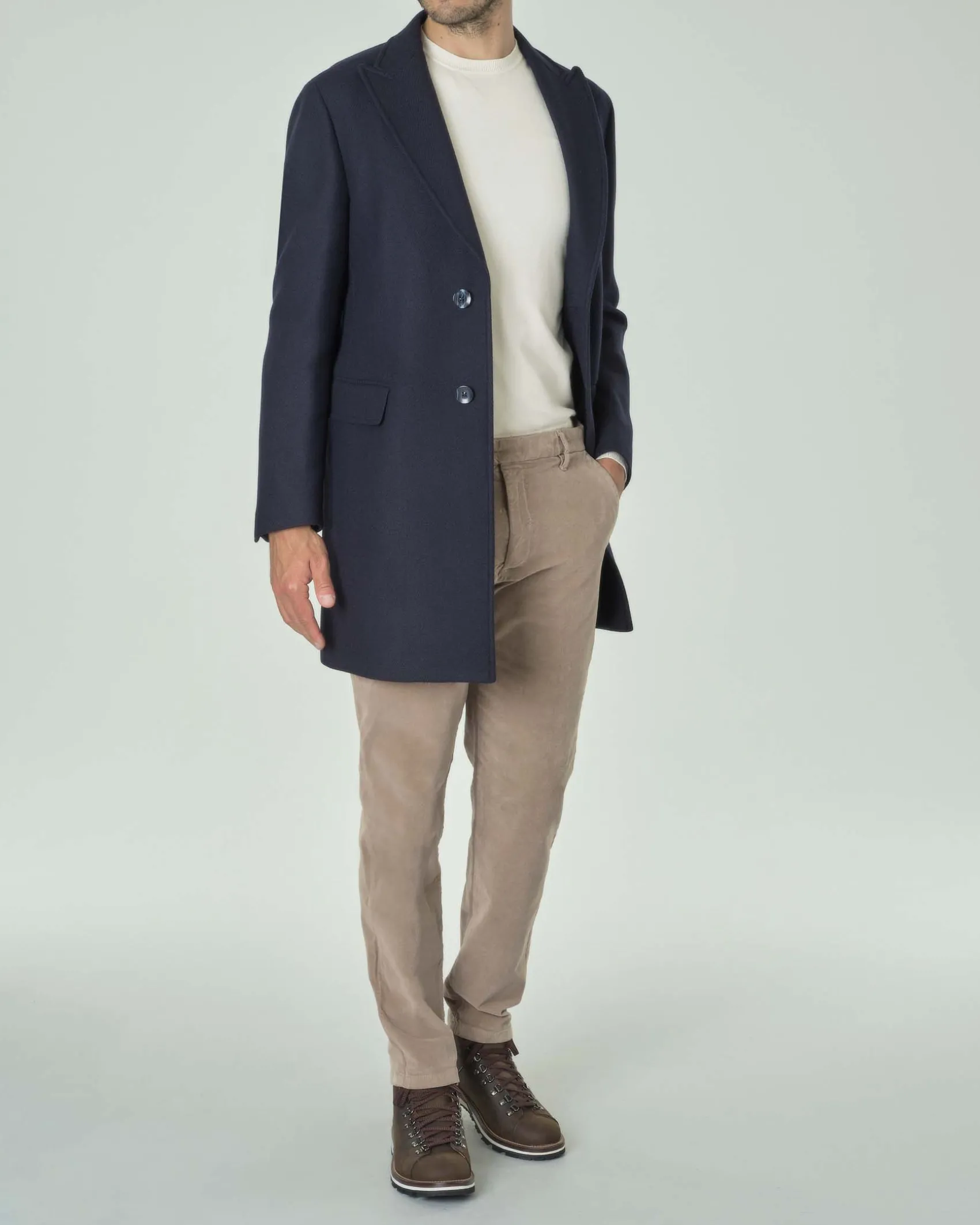 Cappotto Paul Baker blu in panno di lana con rever a lancia