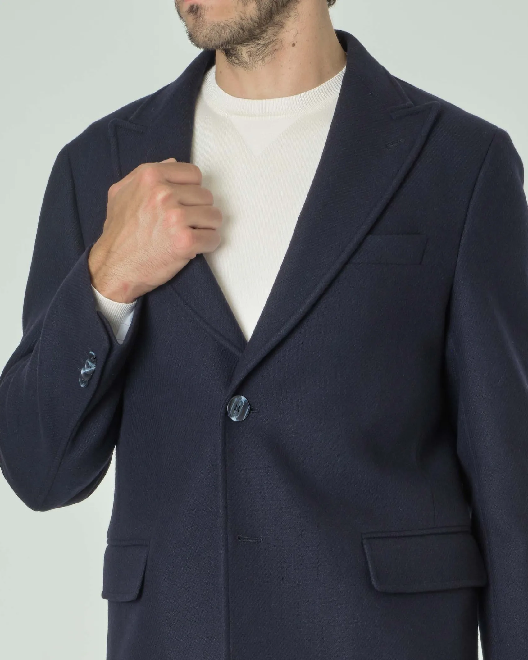 Cappotto Paul Baker blu in panno di lana con rever a lancia
