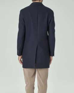 Cappotto Paul Baker blu in panno di lana con rever a lancia