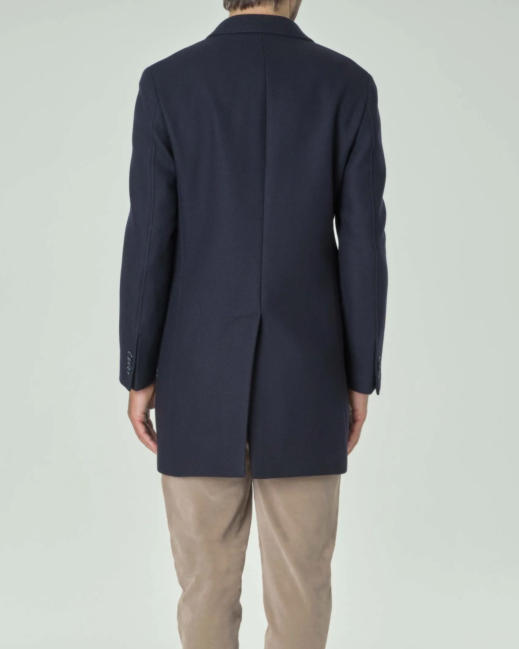 Cappotto Paul Baker blu in panno di lana con rever a lancia