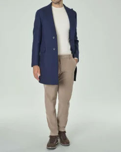 Cappotto Paul Baker blu indaco in panno di lana con rever a lancia