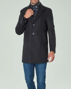 Cappotto Paul Baker blu in panno di misto lana spinata con davantino staccabile