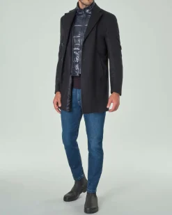 Cappotto Paul Baker blu in panno di misto lana spinata con davantino staccabile
