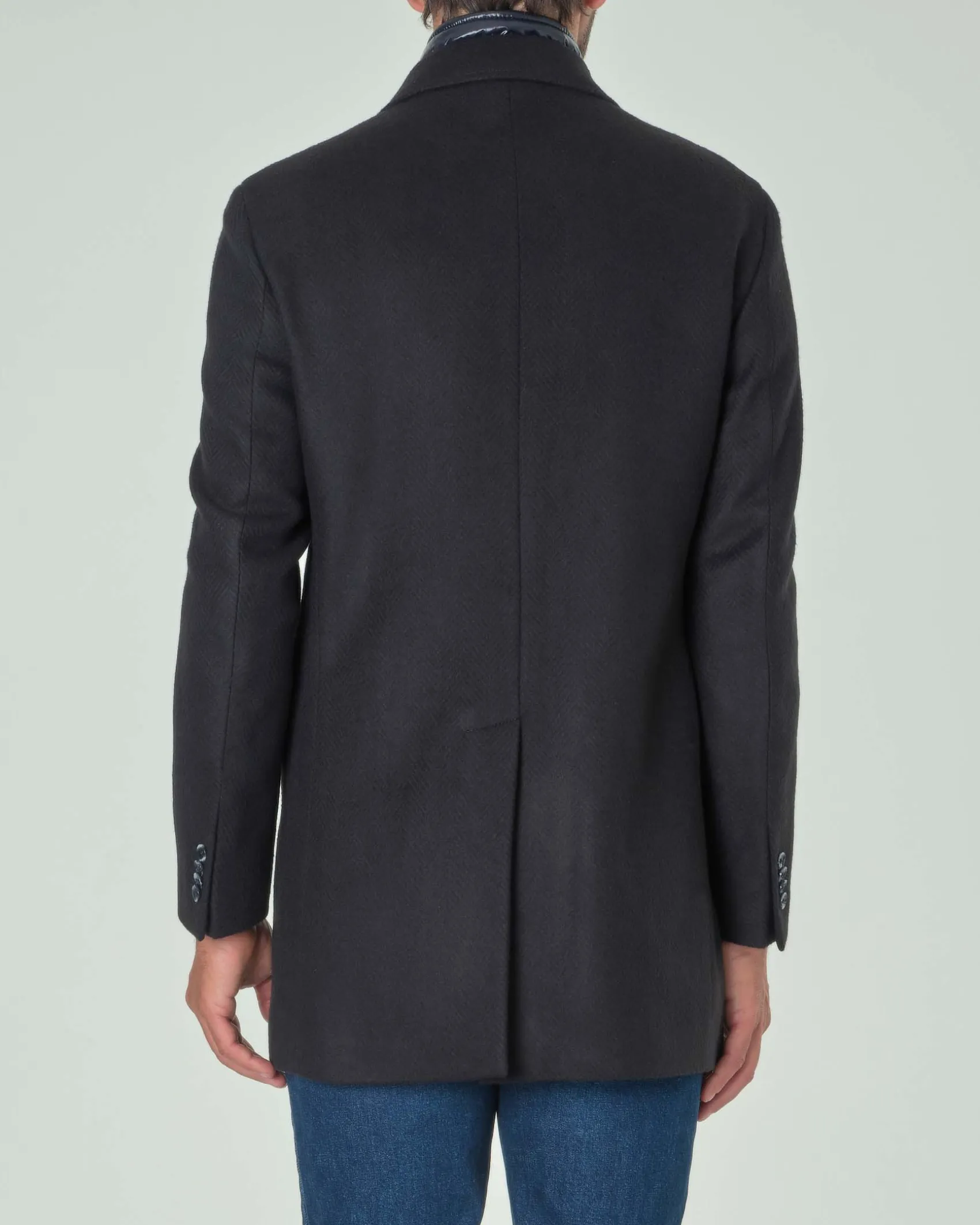 Cappotto Paul Baker blu in panno di misto lana spinata con davantino staccabile